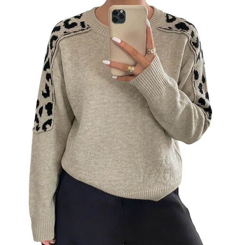 Damen Oversize Strickpullover mit Leo-Jacquard-Schultereinsätzen Nord Taschen