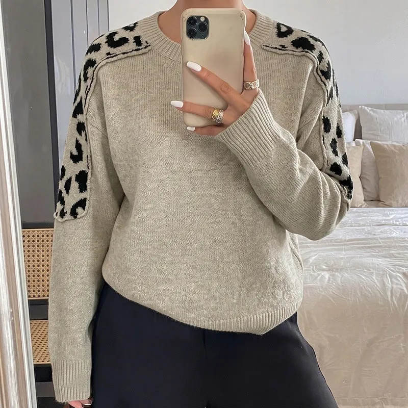 Damen Oversize Strickpullover mit Leo-Jacquard-Schultereinsätzen Nord Taschen