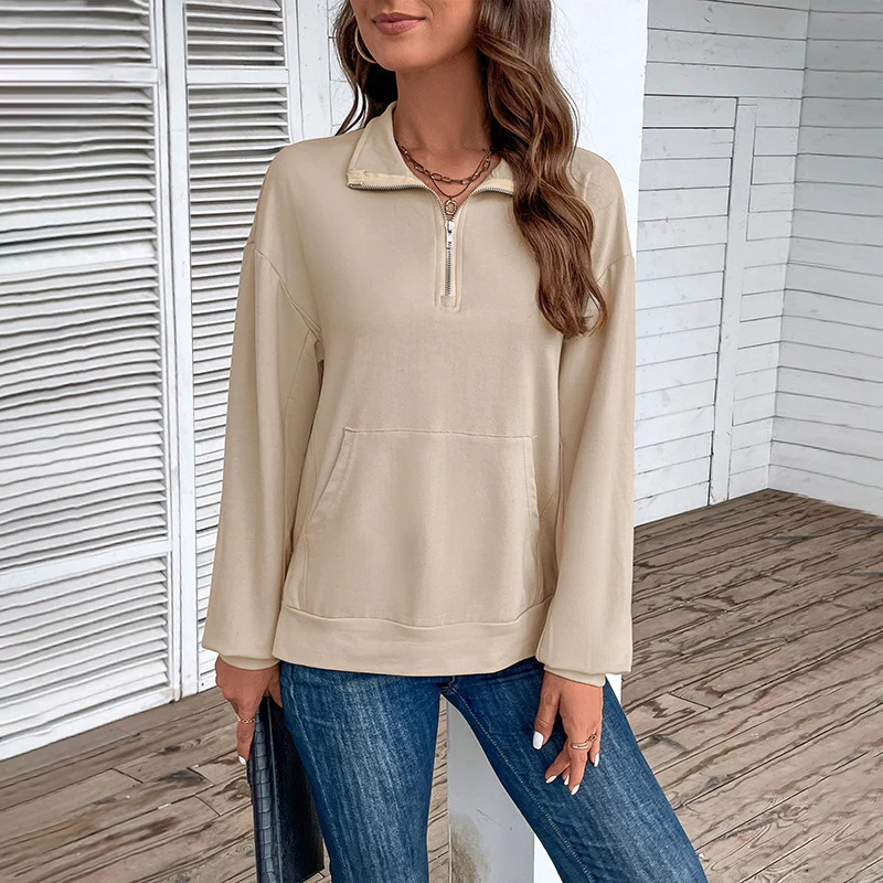 Damen Leichtes Halbzip-Sweatshirt im Relaxed-Fit mit Kängurutasche und Stehkragen Nord Taschen