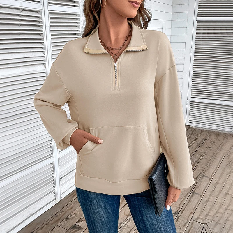 Damen Leichtes Halbzip-Sweatshirt im Relaxed-Fit mit Kängurutasche und Stehkragen Nord Taschen