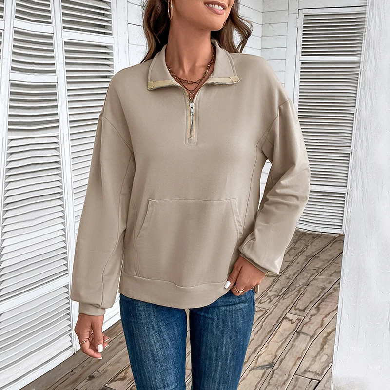 Damen Leichtes Halbzip-Sweatshirt im Relaxed-Fit mit Kängurutasche und Stehkragen Nord Taschen