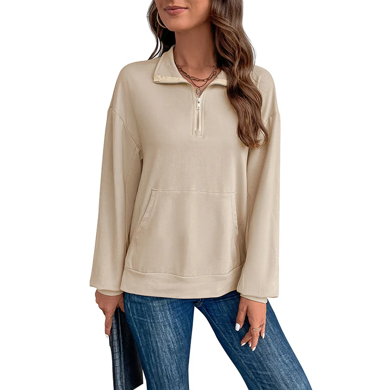 Damen Leichtes Halbzip-Sweatshirt im Relaxed-Fit mit Kängurutasche und Stehkragen Nord Taschen