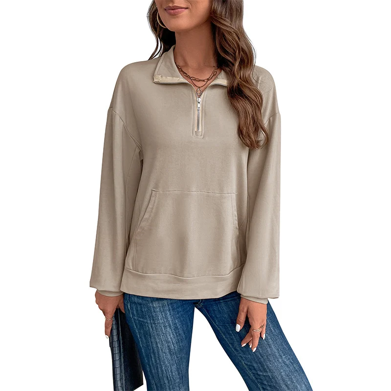 Damen Leichtes Halbzip-Sweatshirt im Relaxed-Fit mit Kängurutasche und Stehkragen Nord Taschen