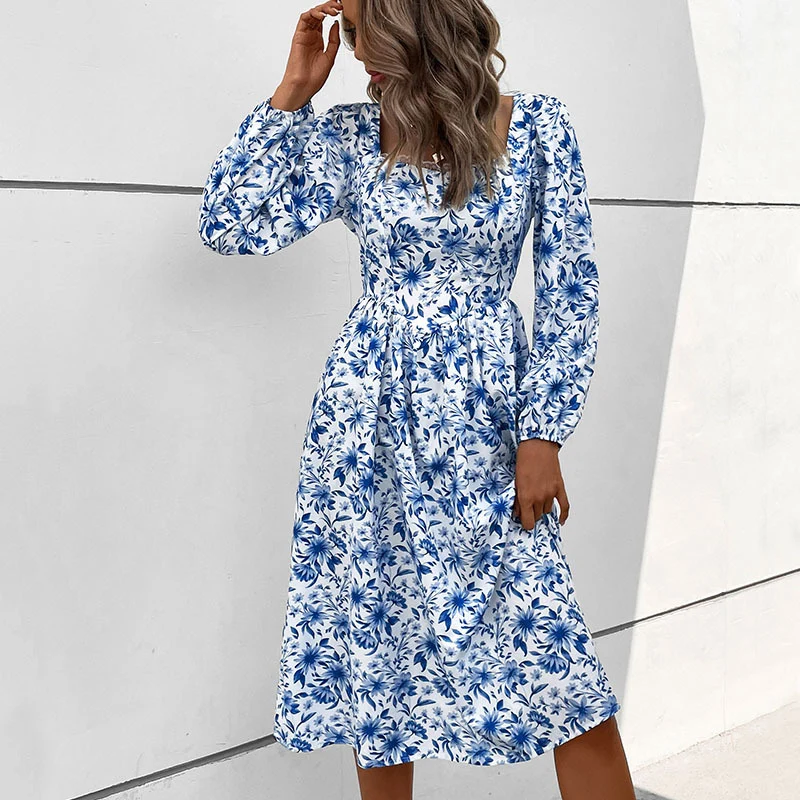 Damen Midikleid mit floraler Allover‑Print, herzförmigem Ausschnitt und taillierter Raffung Nord Taschen