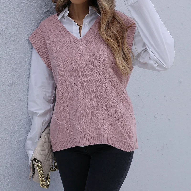 Damen Strick-Longweste mit Zopfmuster, V‑Ausschnitt und entspanntem Oversize-Schnitt Nord Taschen