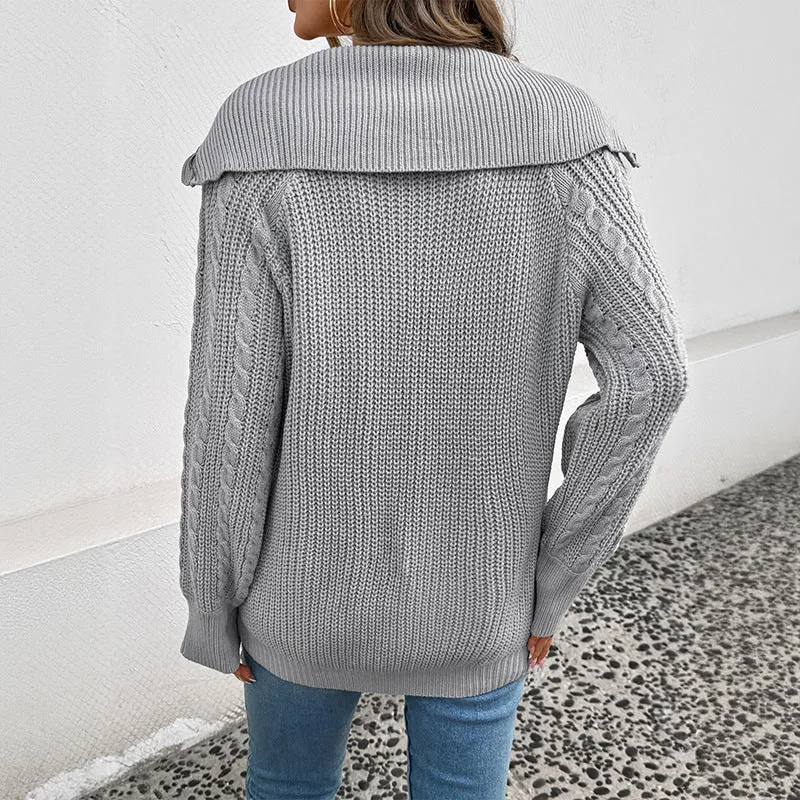 Damen Strick-Halbzip-Pullover mit Kapuze, Zopfstruktur & gerippten Bündchen Nord Taschen