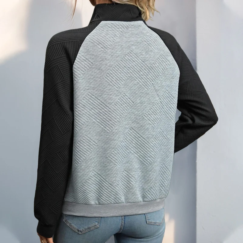 Damen Steppstruktur-Sweatshirt mit Raglanärmeln, Druckknopf-Leiste und Brustpatte Nord Taschen