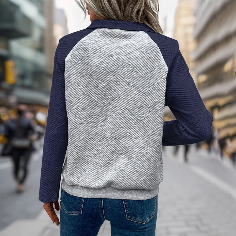 Damen Stepp-Sweatshirt mit Henley-Knopfleiste, Kängurutasche und kontrastierenden Raglanärmeln Nord Taschen