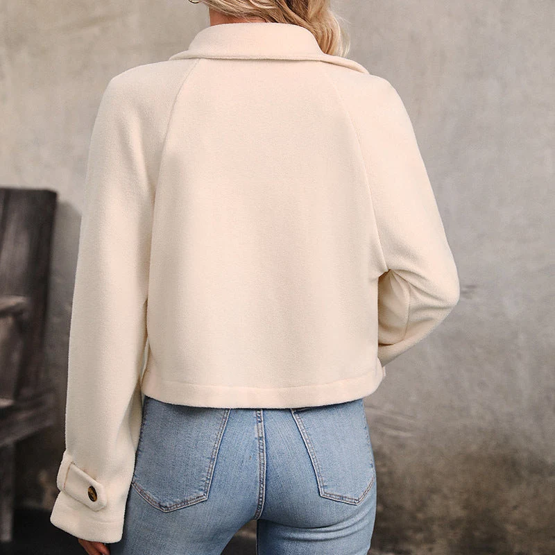 Damen Kurzjacke Doppelreihig Wollmix mit Reverskragen und Krempelärmeln Nord Taschen