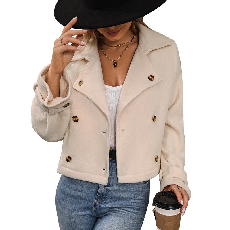 Damen Kurzjacke Doppelreihig Wollmix mit Reverskragen und Krempelärmeln Nord Taschen