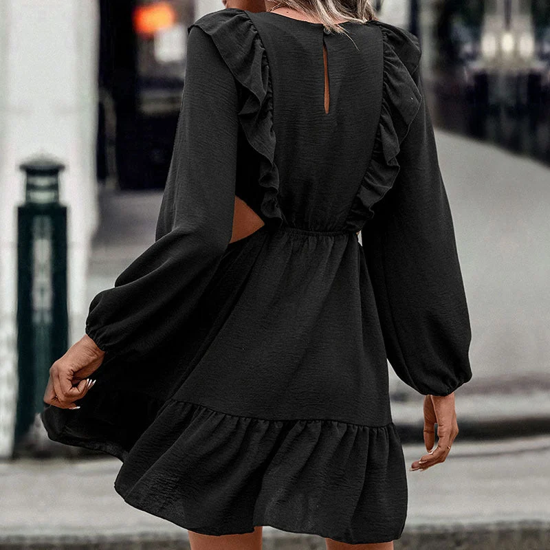 Damen Kurzkleid mit Cut-Outs, Volant‑Detail & Ballonärmeln Nord Taschen