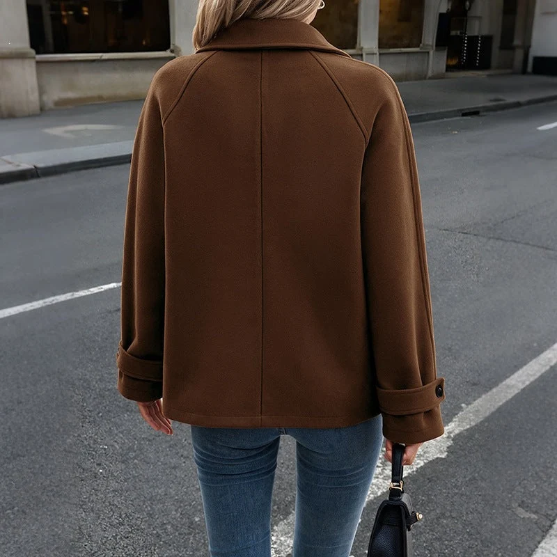 Damen Kurzmantel aus Wollmix mit Hemdkragen und geradem Schnitt Nord Taschen
