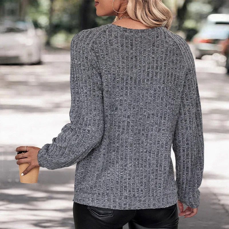 Damen Kurzschnittiger Strukturstrick-Pullover mit Rundhals und legerer Taille Nord Taschen