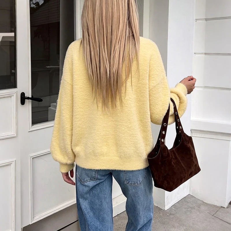 Damen Kuschelige Oversize-Cardigan aus Teddy-Fleece mit V-Ausschnitt, aufgesetzten Taschen & Rippbündchen Nord Taschen