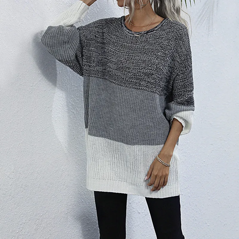 Damen Oversize Strickpullover mit Colorblock‑Einsätzen, Rundhals und Tunika‑Silhouette Nord Taschen