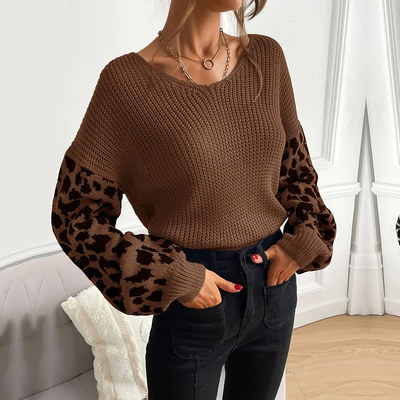 Damen Oversize Strickpullover mit Balloonärmeln und Animal-Jacquard Nord Taschen