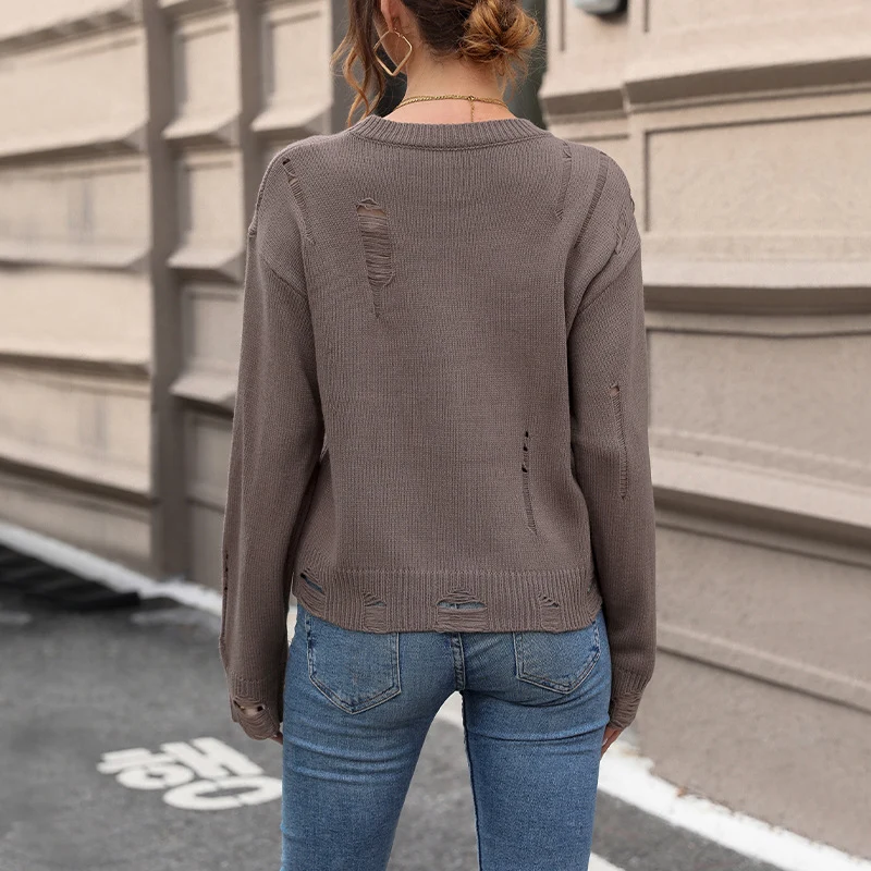 Damen Oversize Strickpullover im Destroyed‑Look mit rundem Halsausschnitt Nord Taschen
