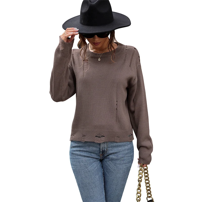 Damen Oversize Strickpullover im Destroyed‑Look mit rundem Halsausschnitt Nord Taschen