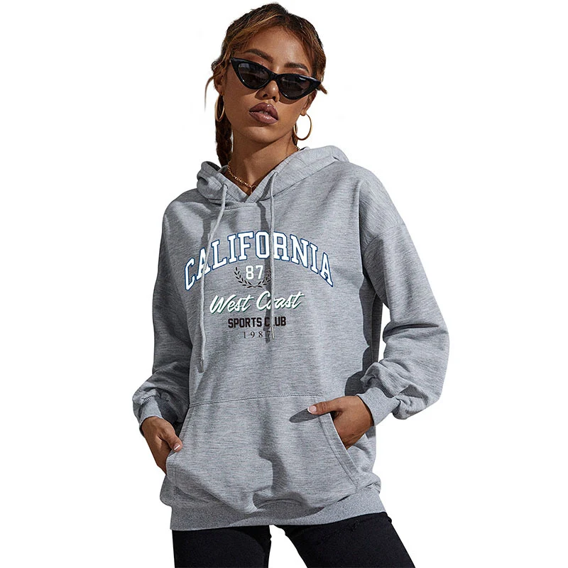 Damen Relaxed-Fit Hoodie mit Collegestyle-Frontprint und Kängurutasche Nord Taschen