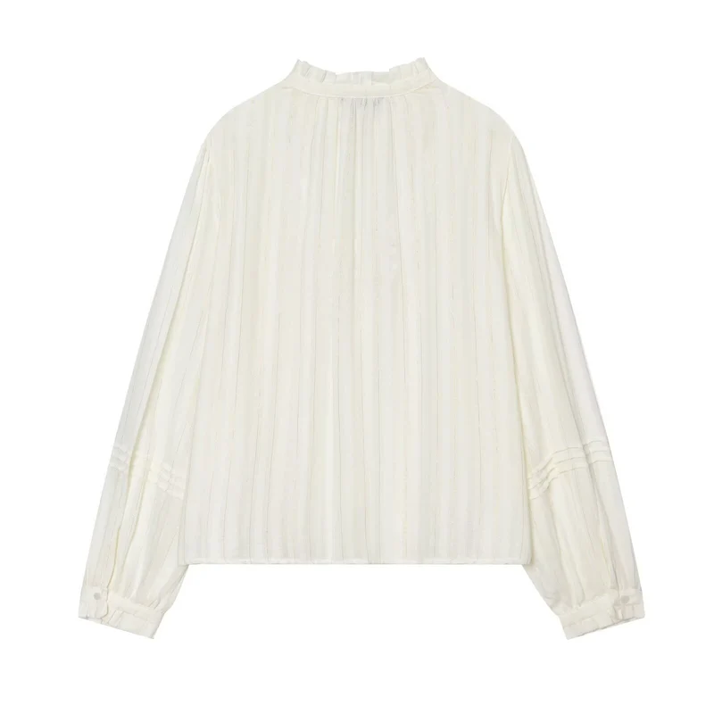 Damen Plissierte Chiffonbluse mit Rüschenkragen und Bindeband Nord Taschen