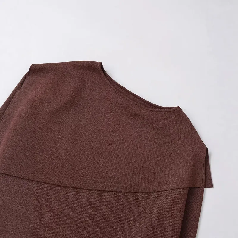 Damen Oversized Strickponcho mit asymmetrischem Volantkrragen Nord Taschen