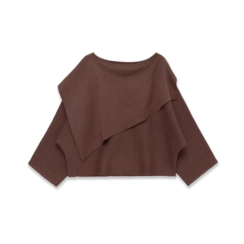 Damen Oversized Strickponcho mit asymmetrischem Volantkrragen Nord Taschen