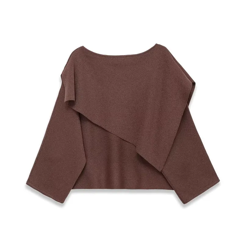 Damen Oversized Strickponcho mit asymmetrischem Volantkrragen Nord Taschen