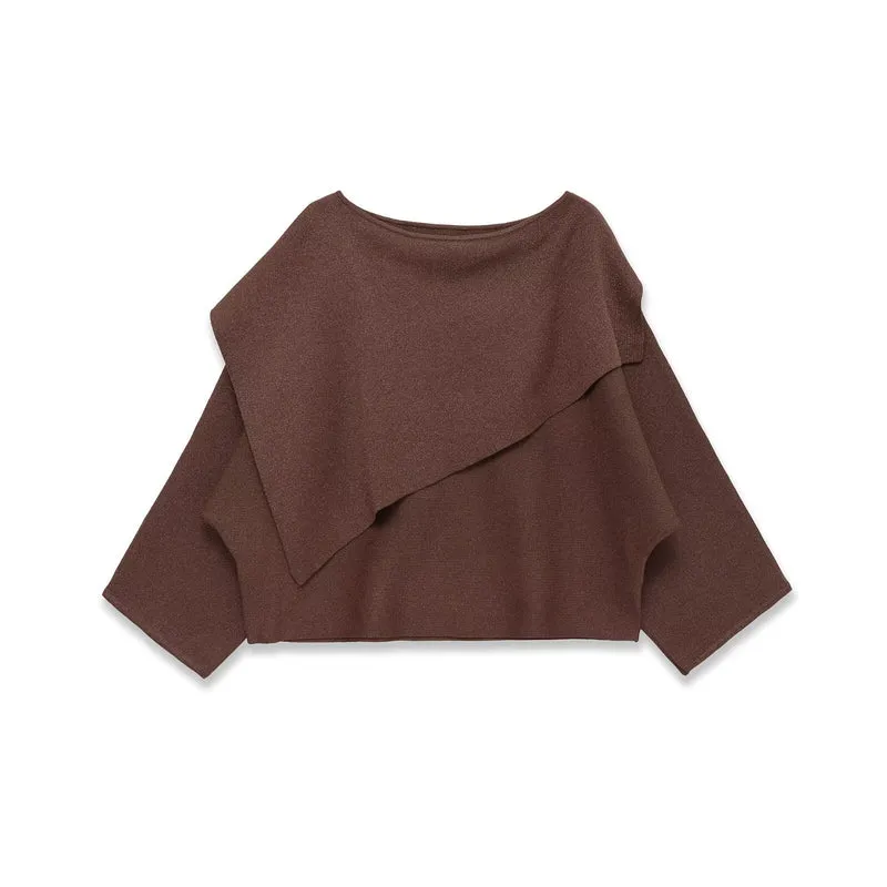Damen Oversized Strickponcho mit asymmetrischem Volantkrragen Nord Taschen