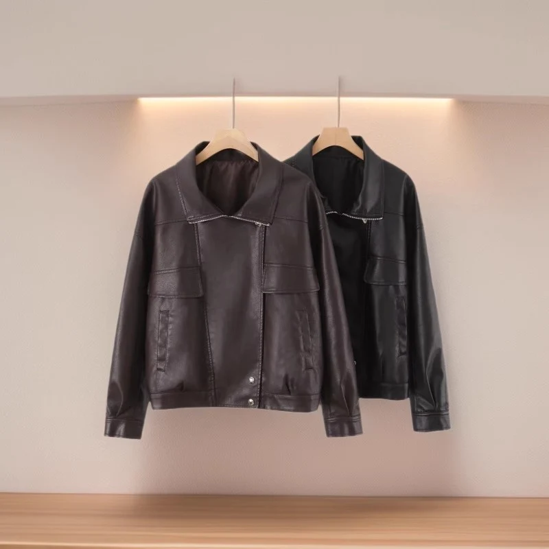 Damen Oversized Kunstlederjacke im Bomberstil mit Pattentaschen und asymmetrischem Reißverschluss Nord Taschen