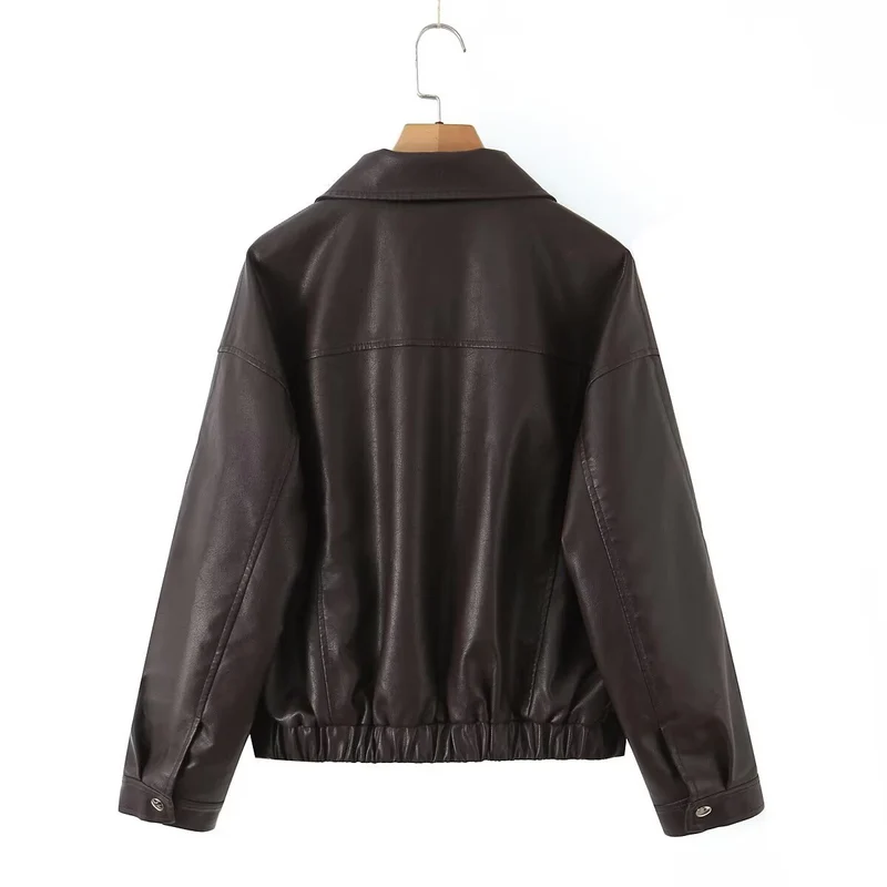 Damen Oversized Kunstlederjacke im Bomberstil mit Pattentaschen und asymmetrischem Reißverschluss Nord Taschen