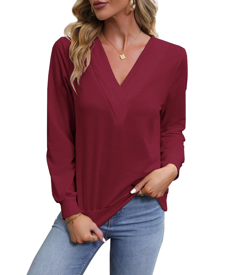 Damen V‑Ausschnitt Longsleeve aus feinem Stretch‑Viskosejersey mit taillierter Schnittführung Nord Taschen