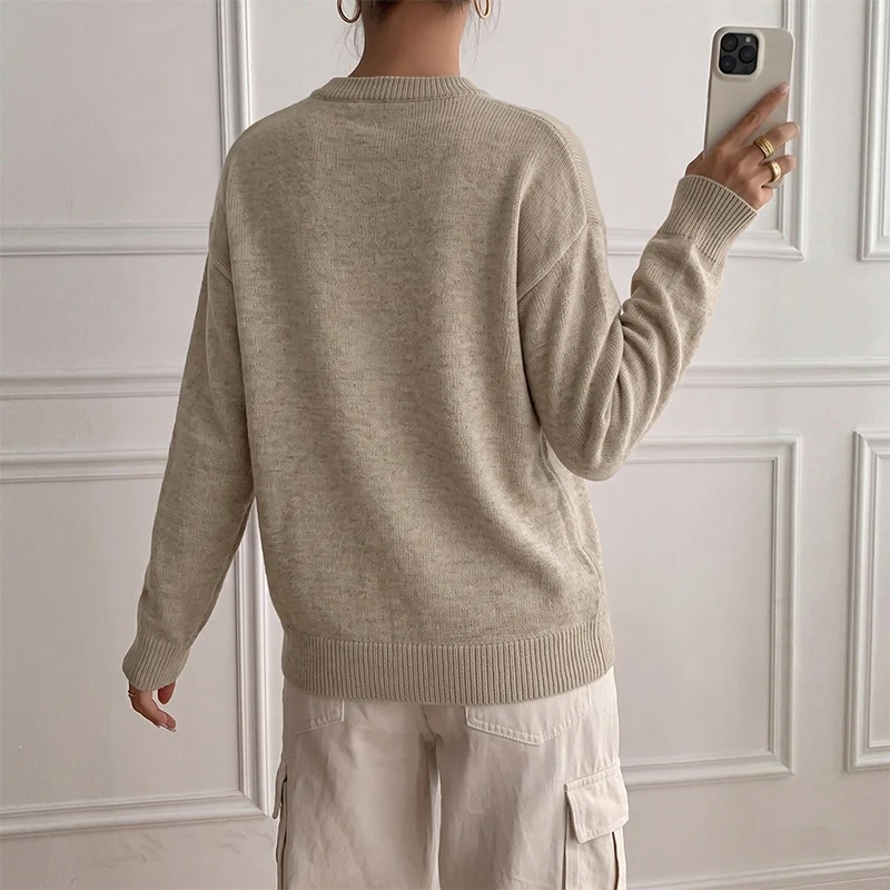 Damen Leichter Henley-Strickpullover mit Knopfleiste, gerippten Bündchen und relaxed Fit Nord Taschen