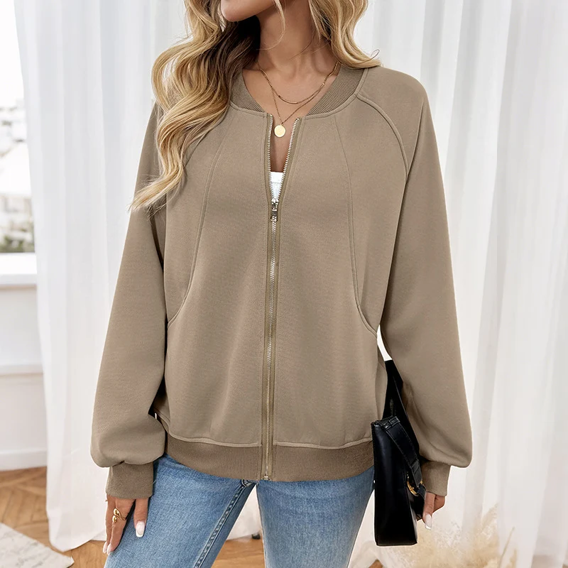 Damen Leichte Zip-Bomberjacke im Oversize‑Sweatshirt‑Stil Nord Taschen