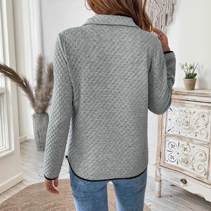 Damen Stepp-Sweatshirt mit halbem Reißverschluss, Stehkragen und Kängurutasche Nord Taschen