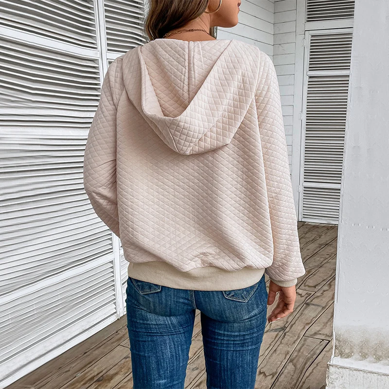 Damen Stepp-Hoodie mit halbem Reißverschluss, Kängurutasche und gesteppter Struktur Nord Taschen