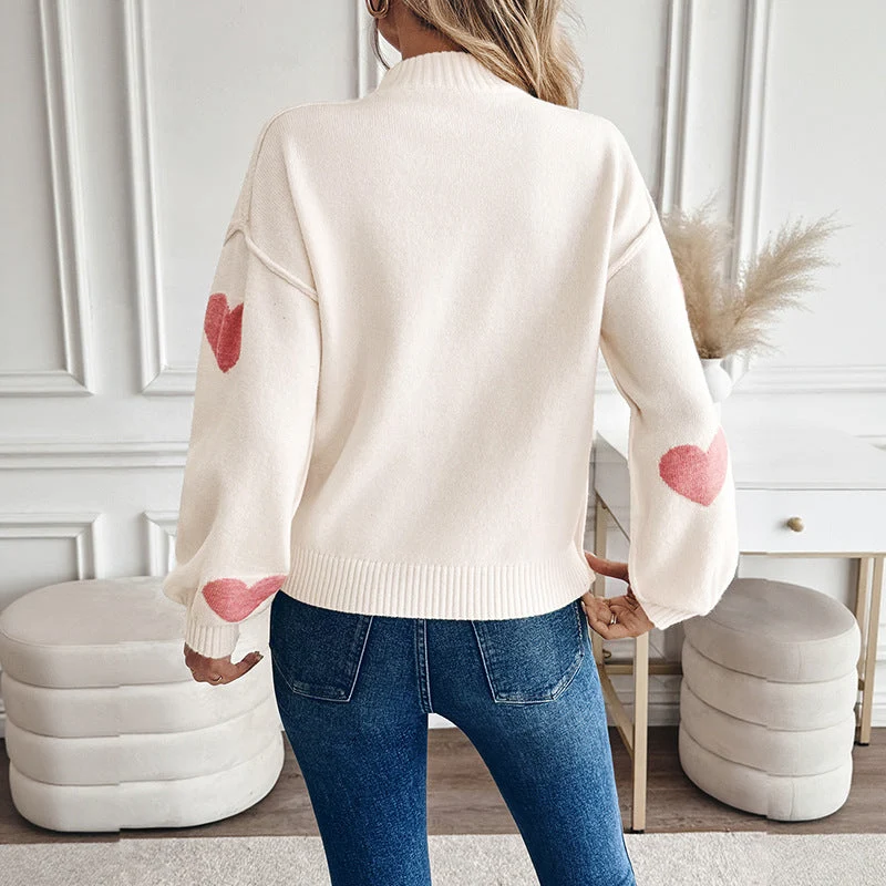 Damen Kuscheliger Strickpullover mit Herzintarsien und Stehkragen Nord Taschen