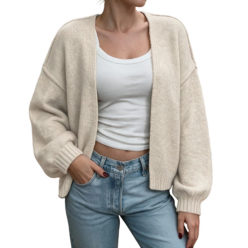 Damen Oversize-Strickcardigan mit Ballonärmeln und offener Front Nord Taschen