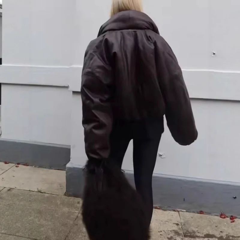 Damen Oversized Kunstleder‑Blouson mit voluminösem Stehkragen und elastischem Saum Nord Taschen