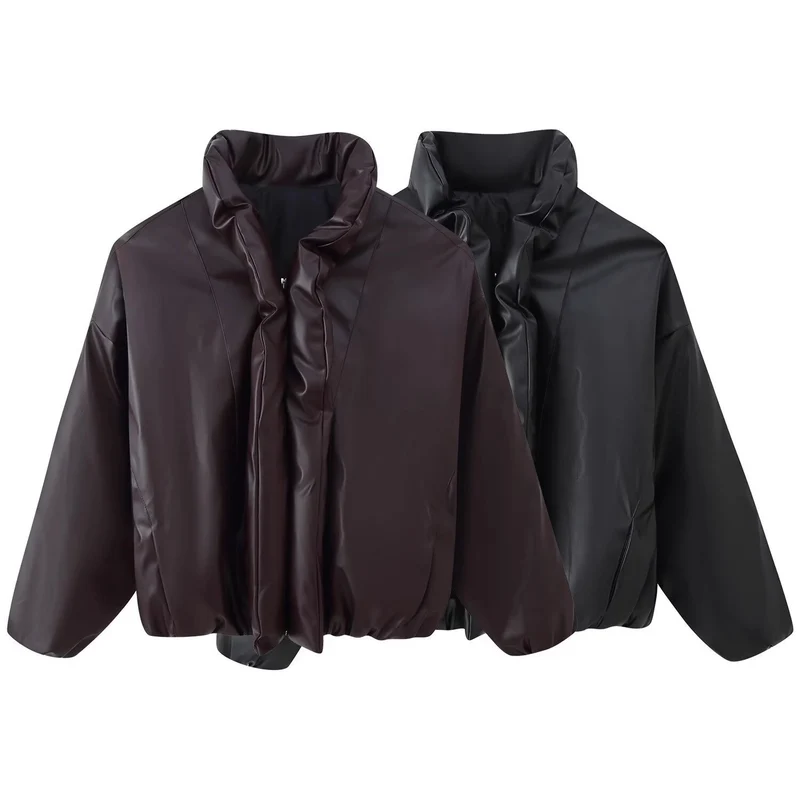 Damen Oversized Kunstleder‑Blouson mit voluminösem Stehkragen und elastischem Saum Nord Taschen