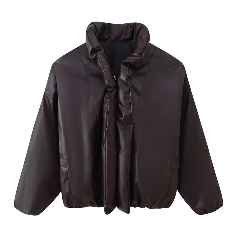 Damen Oversized Kunstleder‑Blouson mit voluminösem Stehkragen und elastischem Saum Nord Taschen