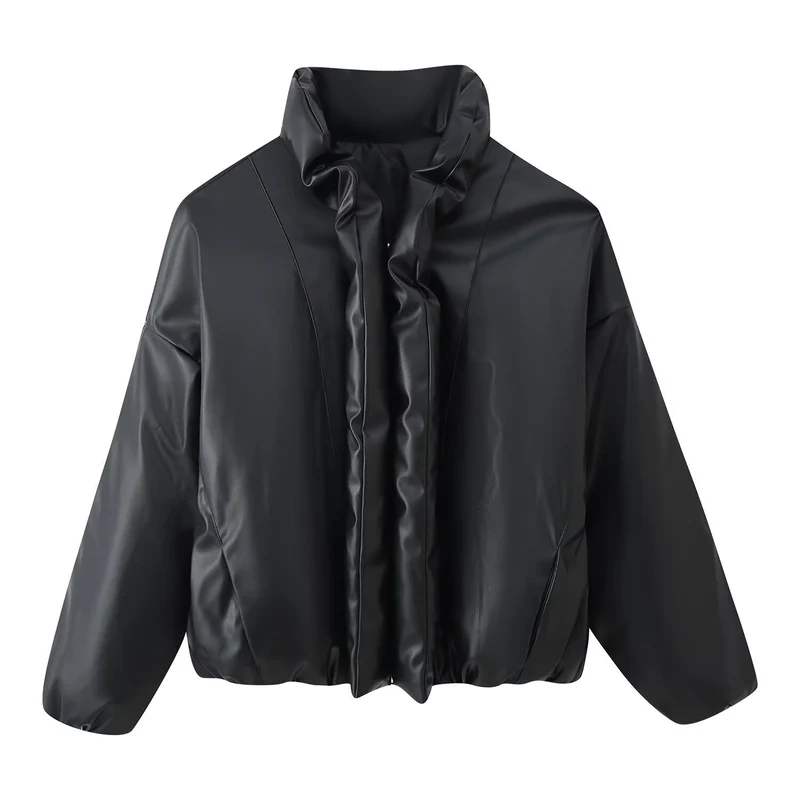 Damen Oversized Kunstleder‑Blouson mit voluminösem Stehkragen und elastischem Saum Nord Taschen