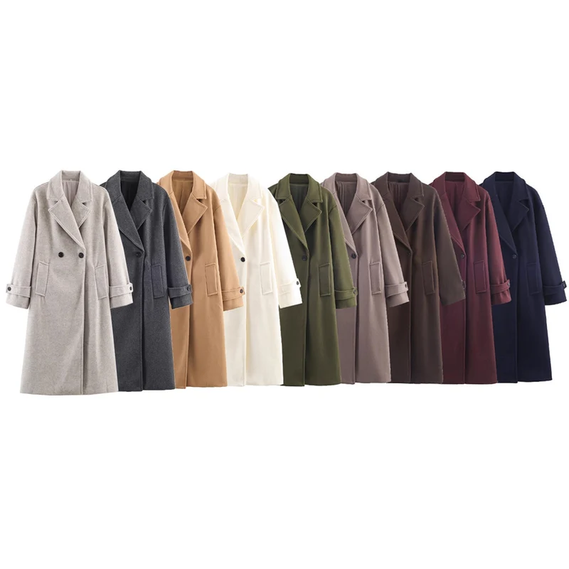 Damen Oversize Wollmix-Mantel mit Doppelreiher, breitem Revers und Ärmelriegel Nord Taschen