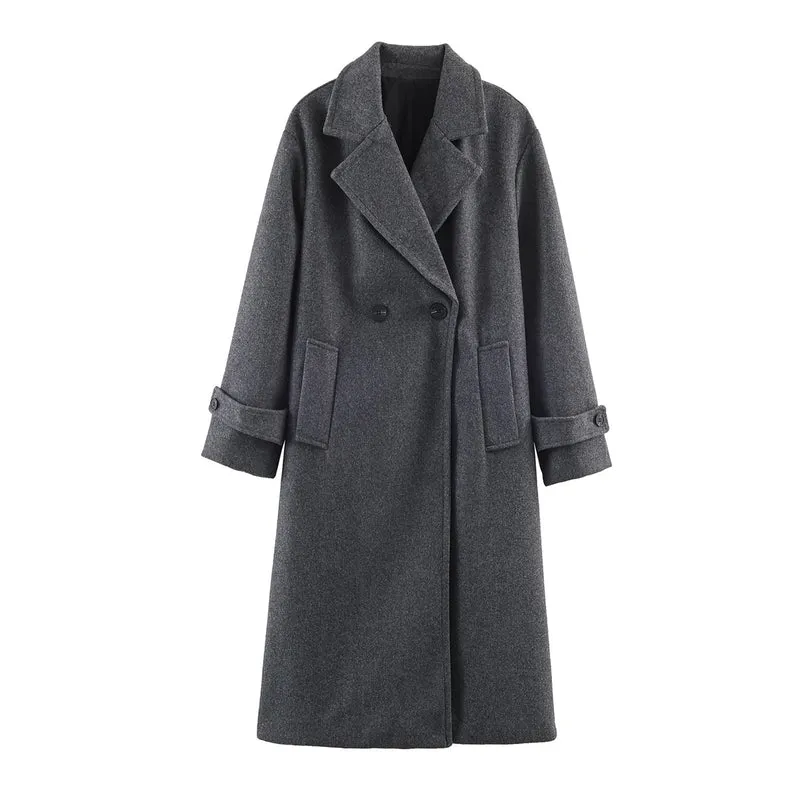 Damen Oversize Wollmix-Mantel mit Doppelreiher, breitem Revers und Ärmelriegel Nord Taschen