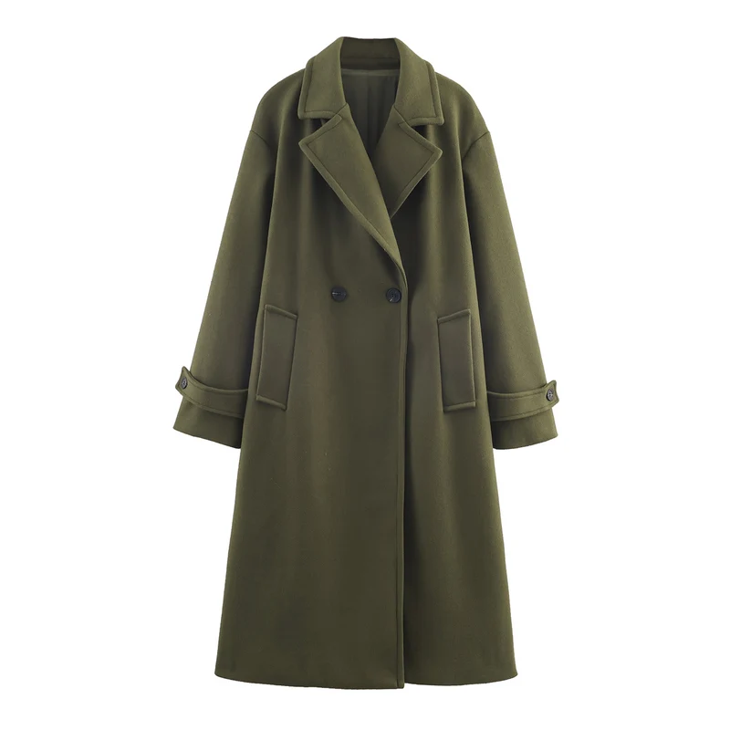 Damen Oversize Wollmix-Mantel mit Doppelreiher, breitem Revers und Ärmelriegel Nord Taschen