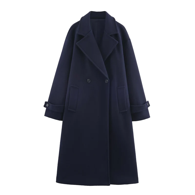 Damen Oversize Wollmix-Mantel mit Doppelreiher, breitem Revers und Ärmelriegel Nord Taschen