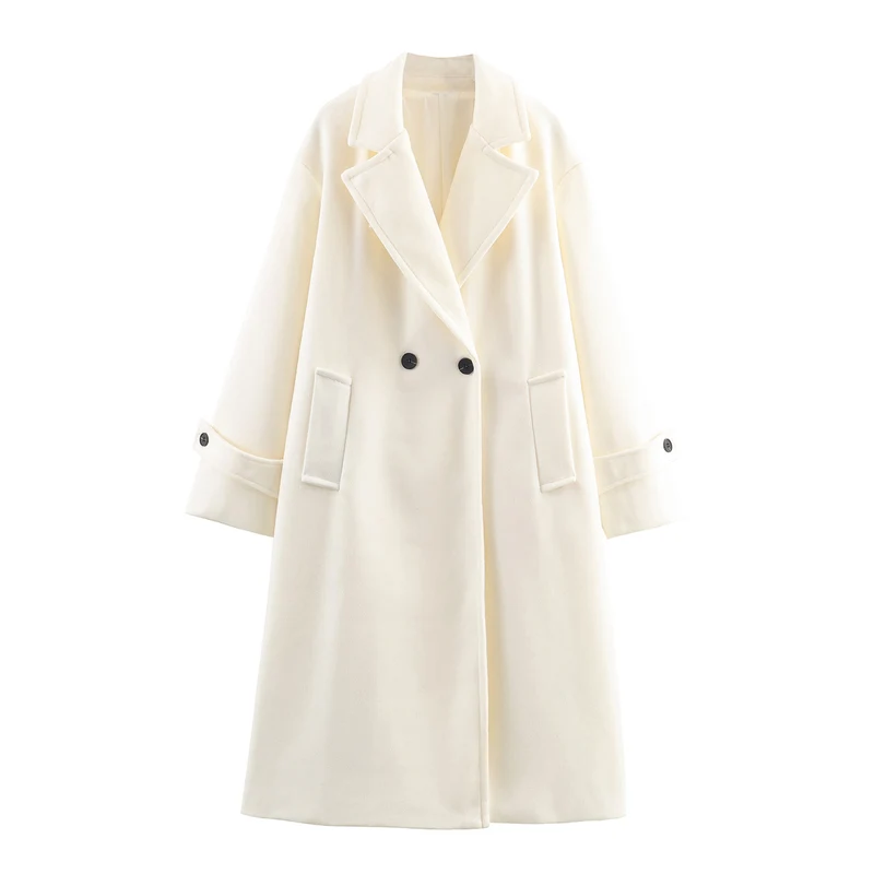 Damen Oversize Wollmix-Mantel mit Doppelreiher, breitem Revers und Ärmelriegel Nord Taschen