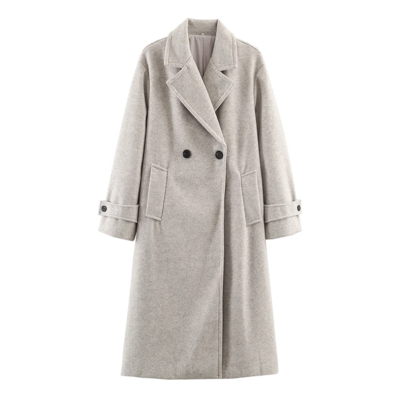 Damen Oversize Wollmix-Mantel mit Doppelreiher, breitem Revers und Ärmelriegel Nord Taschen