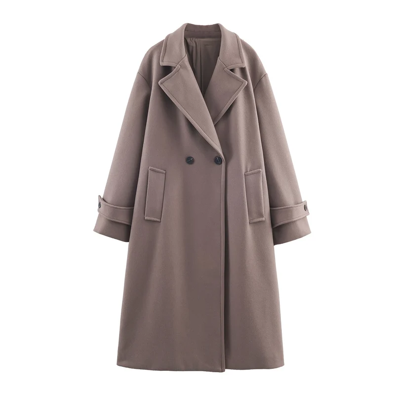 Damen Oversize Wollmix-Mantel mit Doppelreiher, breitem Revers und Ärmelriegel Nord Taschen