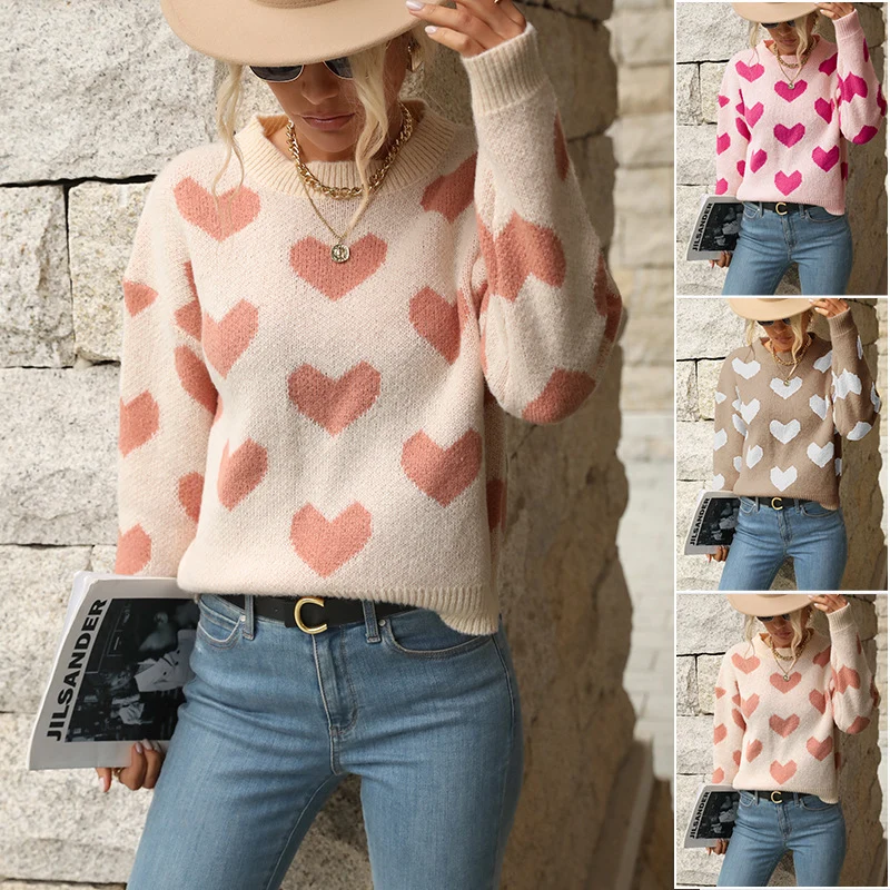 Damen Pullover mit Herz-Allover‑Muster, Rundhalsausschnitt und Relaxed‑Fit Nord Taschen
