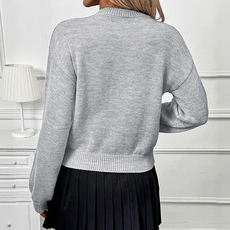 Damen Pullover mit 3D‑Blütenapplikation und Rundhalsausschnitt Nord Taschen